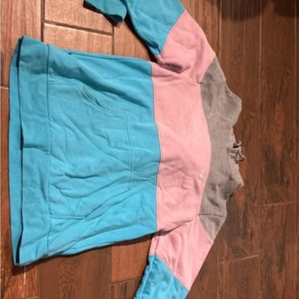 Girls Colorblock Pullover Hoodie in Blue, Pink & Gray - Picture 1 of 4